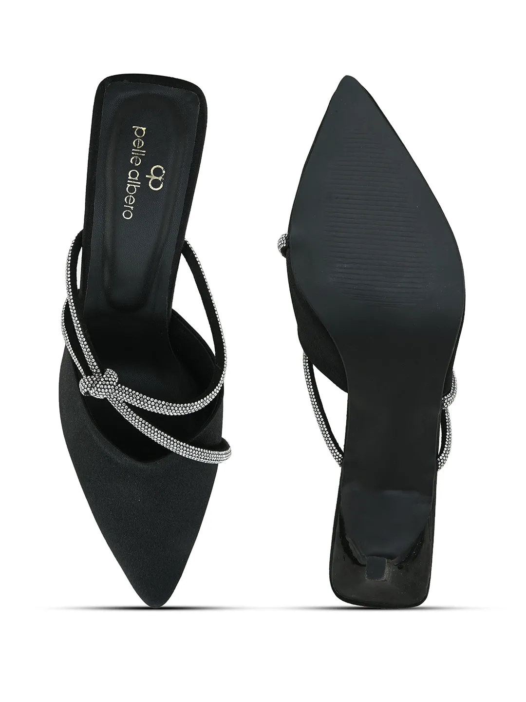 Pelle Albero Women's Latest Trendy Black Synthetic Slip-On Heels Mules Sandals