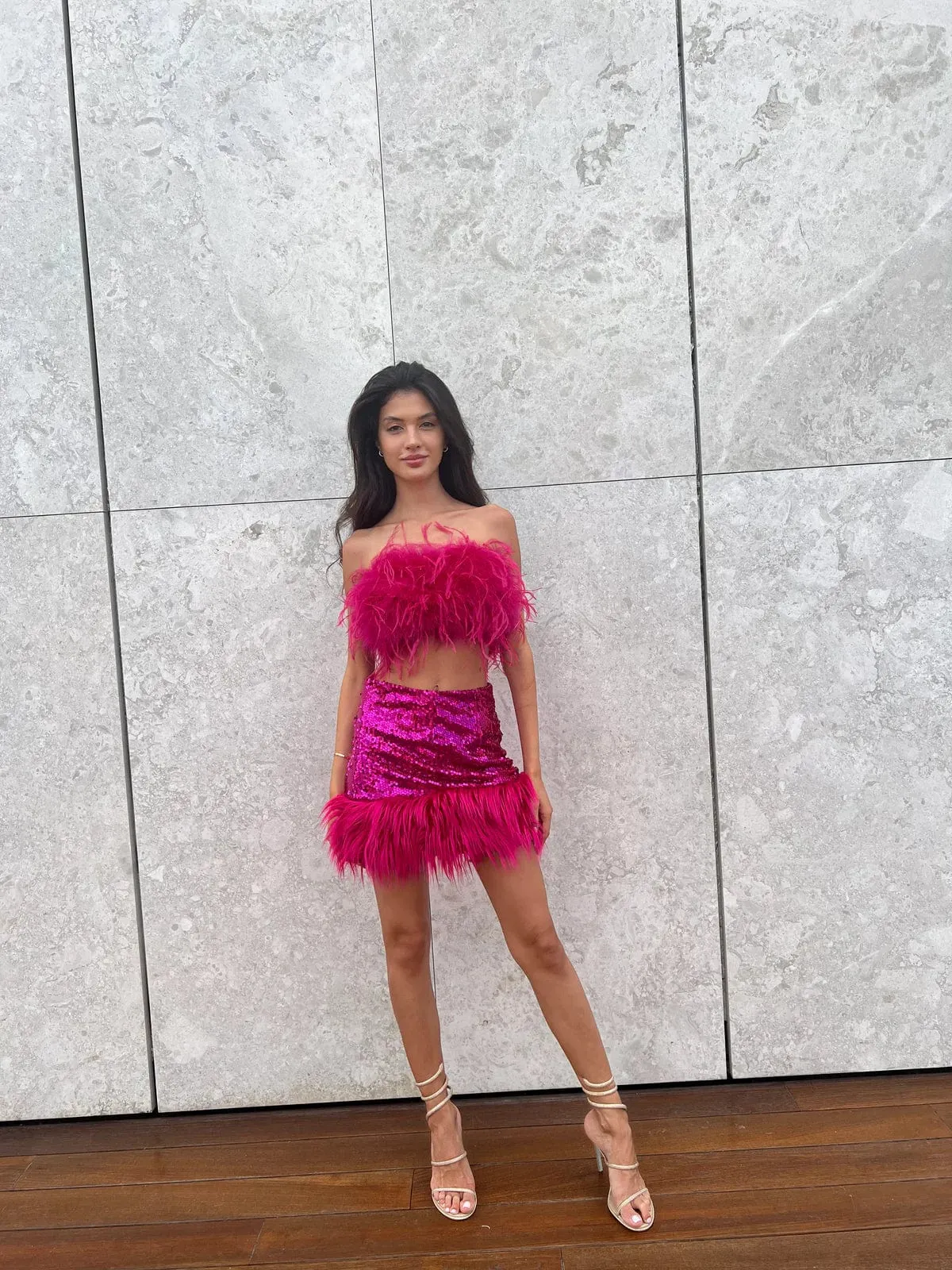 Pink Feather Weather Top (crop) L Bust 98cm REC1592
