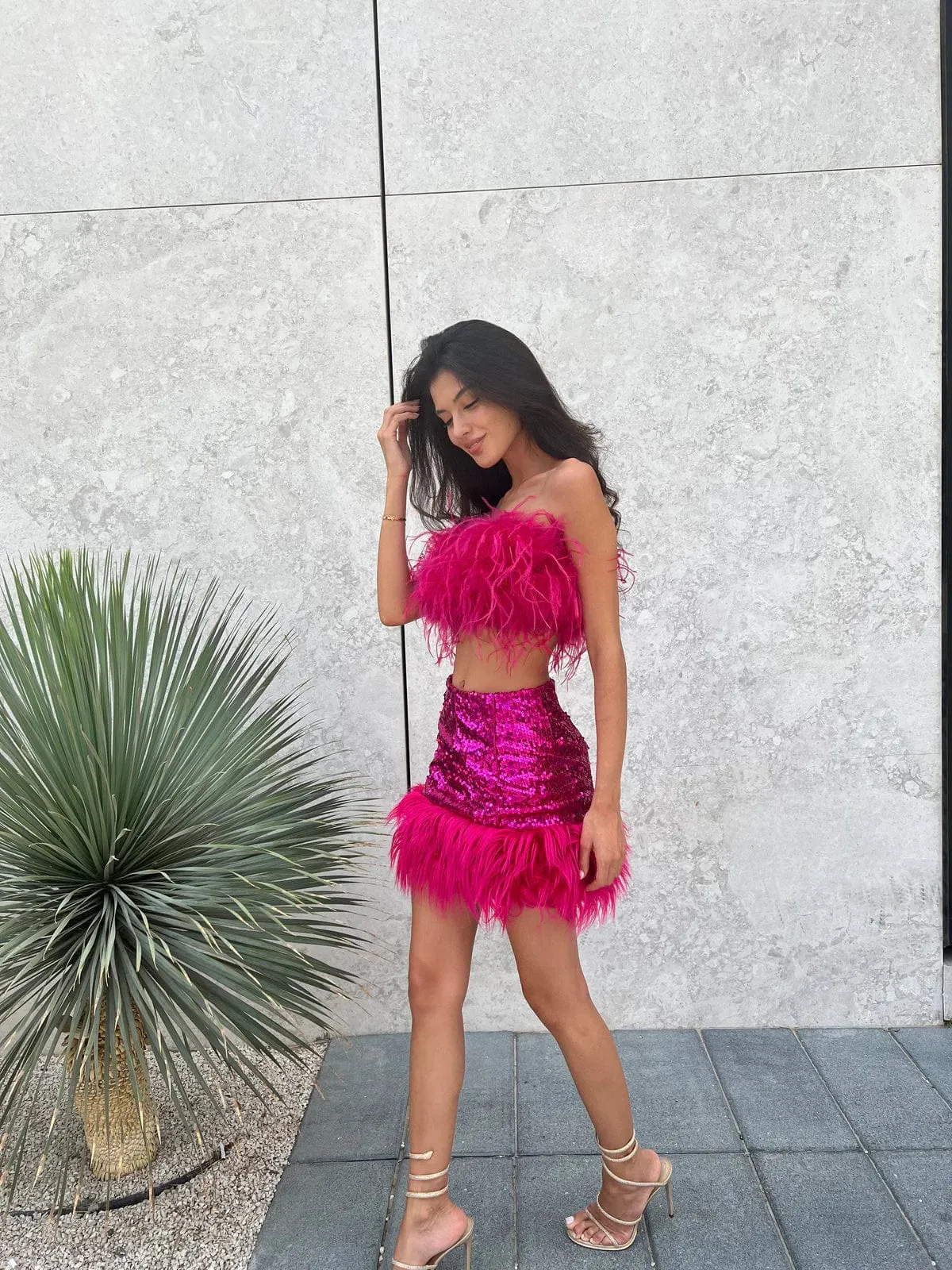 Pink Feather Weather Top (crop) L Bust 98cm REC1592