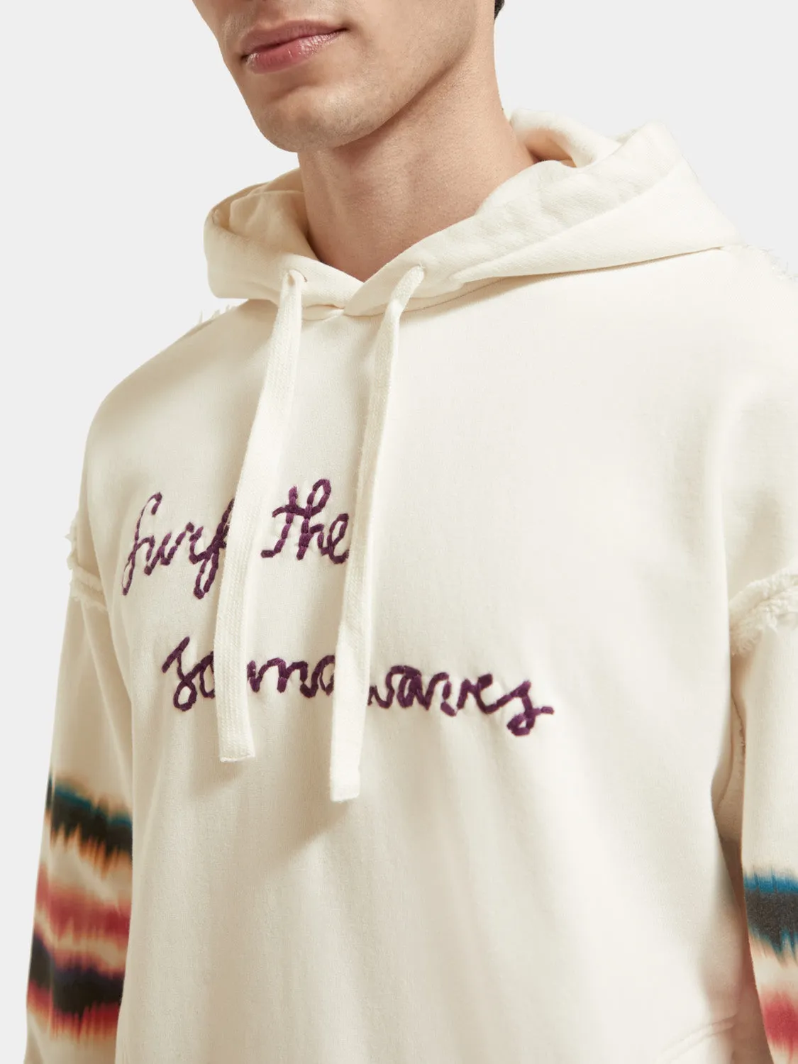 Relaxed-fit raw edge artwork hoodie