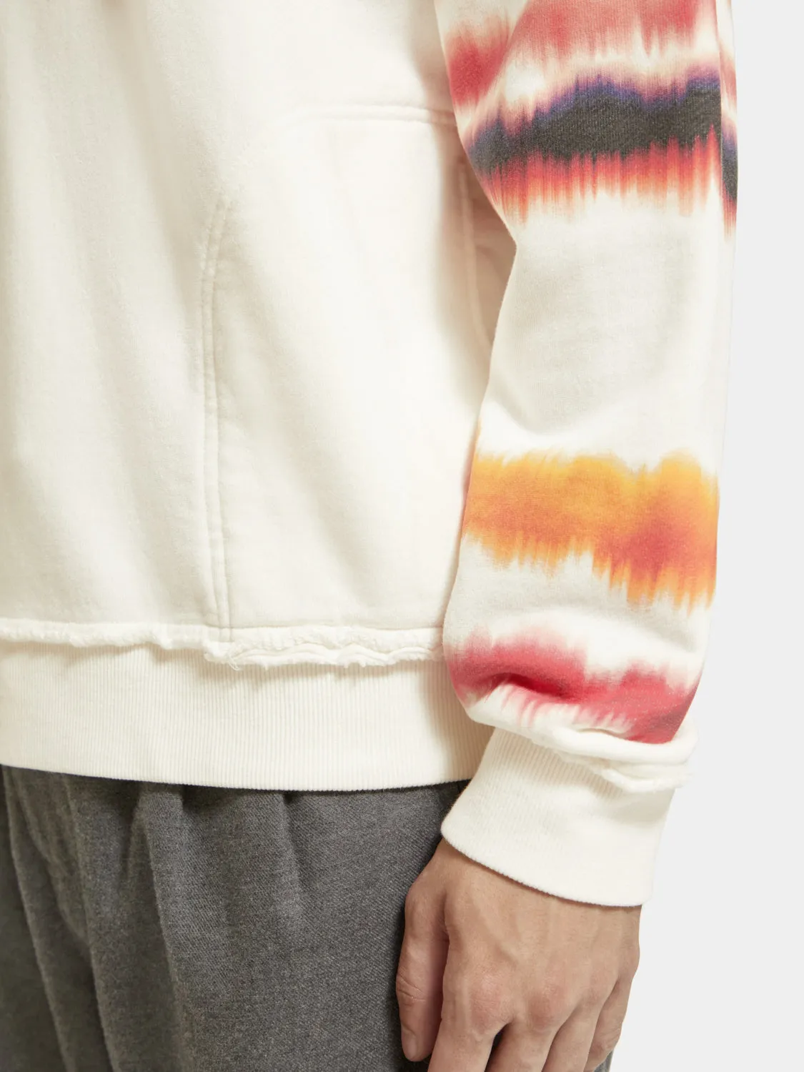 Relaxed-fit raw edge artwork hoodie