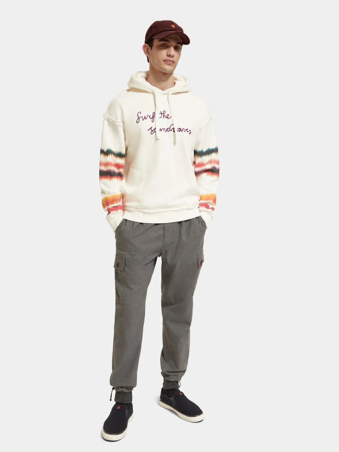 Relaxed-fit raw edge artwork hoodie