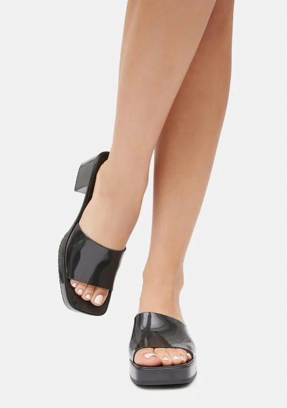 Steve Madden Harlin Black Open Rounded Toe Slide-On Single Strap Heeled Sandal