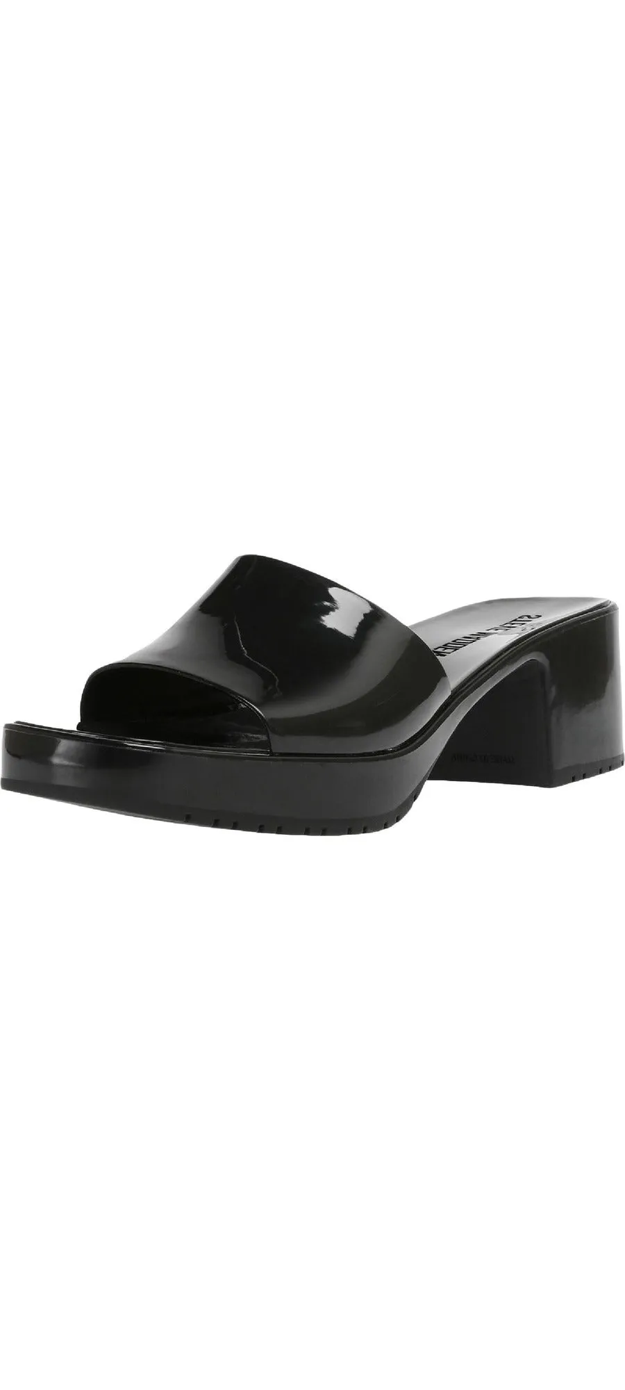 Steve Madden Harlin Black Open Rounded Toe Slide-On Single Strap Heeled Sandal