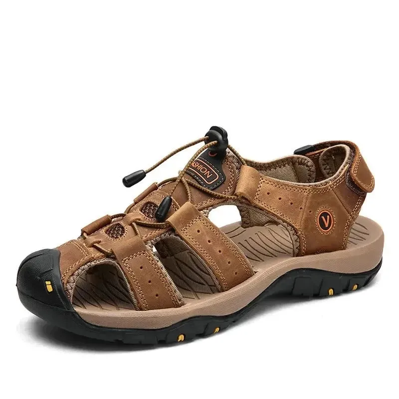 Summer Men's Shoes Outdoor Casual Shoes Sandals Genuine Leather Non-slip Sneakers Hihg Quality Men Beach Sandals v1