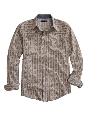 Tin Haul Mens Frontier Wallpaper Stripe Grey 100% Cotton L/S Shirt
