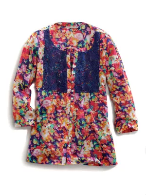 Tin Haul Womens 109 Floral Impression Multi-Color 100% Cotton L/S Blouse