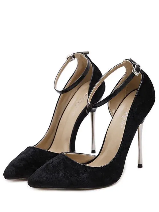 Trendy Velvet Pointed Toe Ankle Strap Pumps