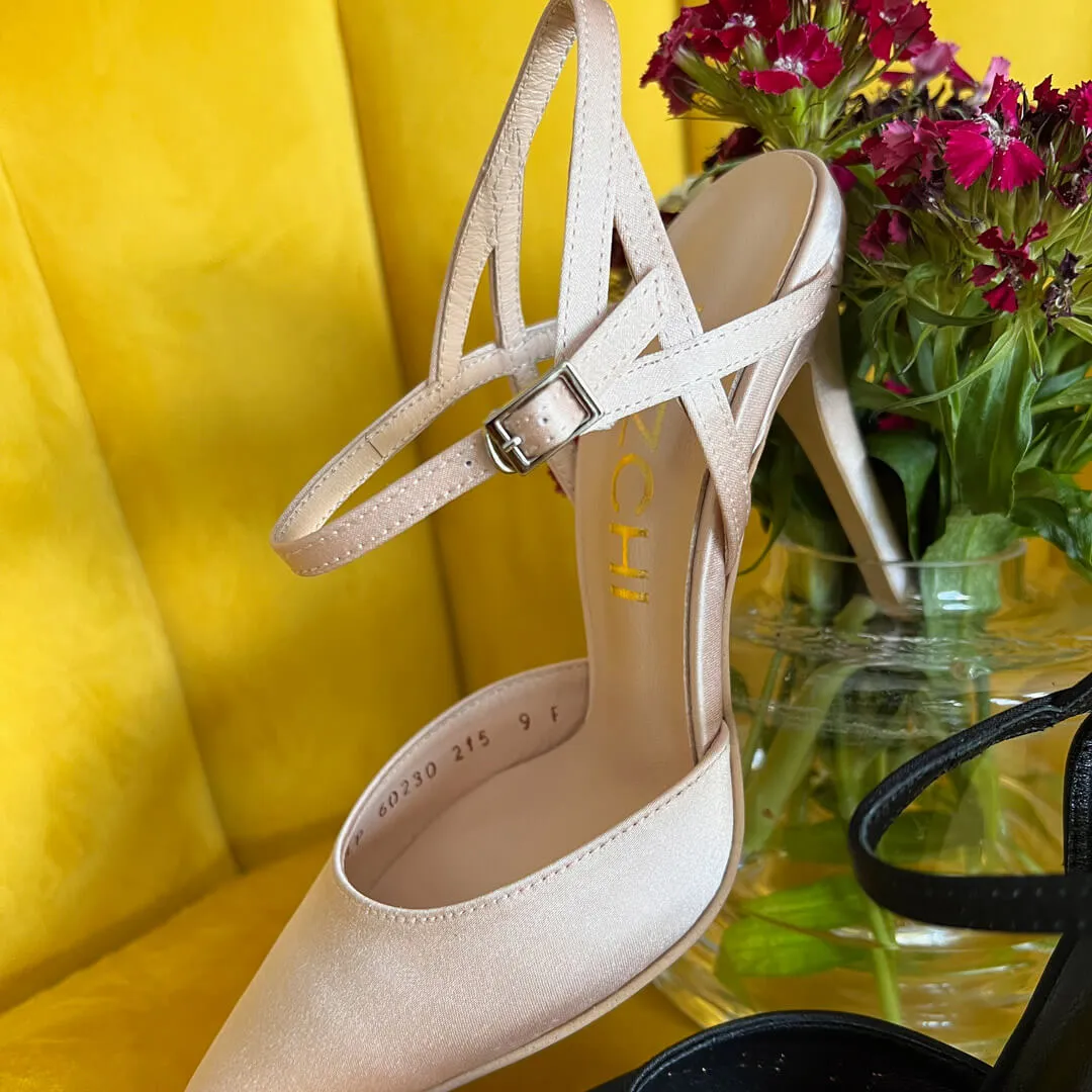 *UK size 2.5 - BALLAD - navy satin , 6cm heels