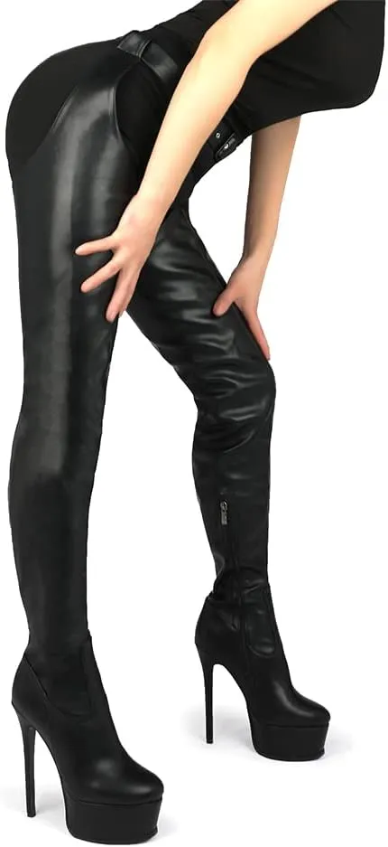 unisex sexy waist belt high heels over knee boots platform plus size