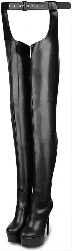 unisex sexy waist belt high heels over knee boots platform plus size