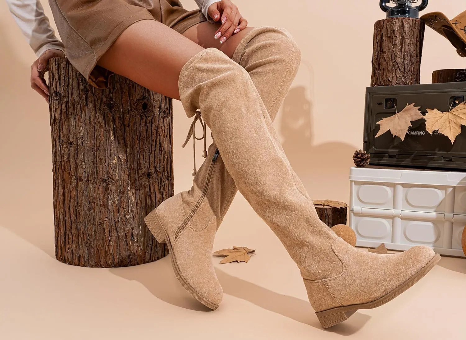 Vepose Women's 998 Suede Over The Knee High Boots Low Flat Heel Thigh High Boots for Women