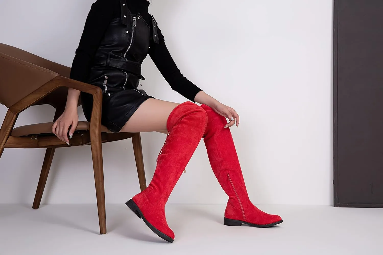 Vepose Women's 998 Suede Over The Knee High Boots Low Flat Heel Thigh High Boots for Women