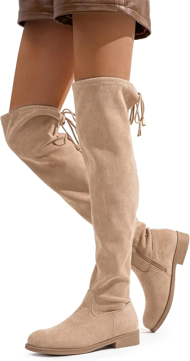 Vepose Women's 998 Suede Over The Knee High Boots Low Flat Heel Thigh High Boots for Women