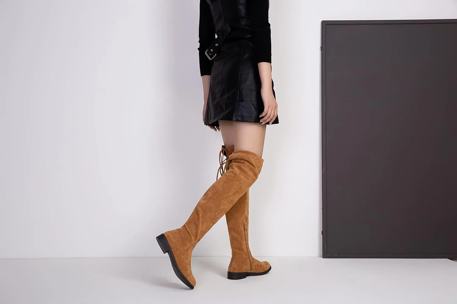 Vepose Women's 998 Suede Over The Knee High Boots Low Flat Heel Thigh High Boots for Women