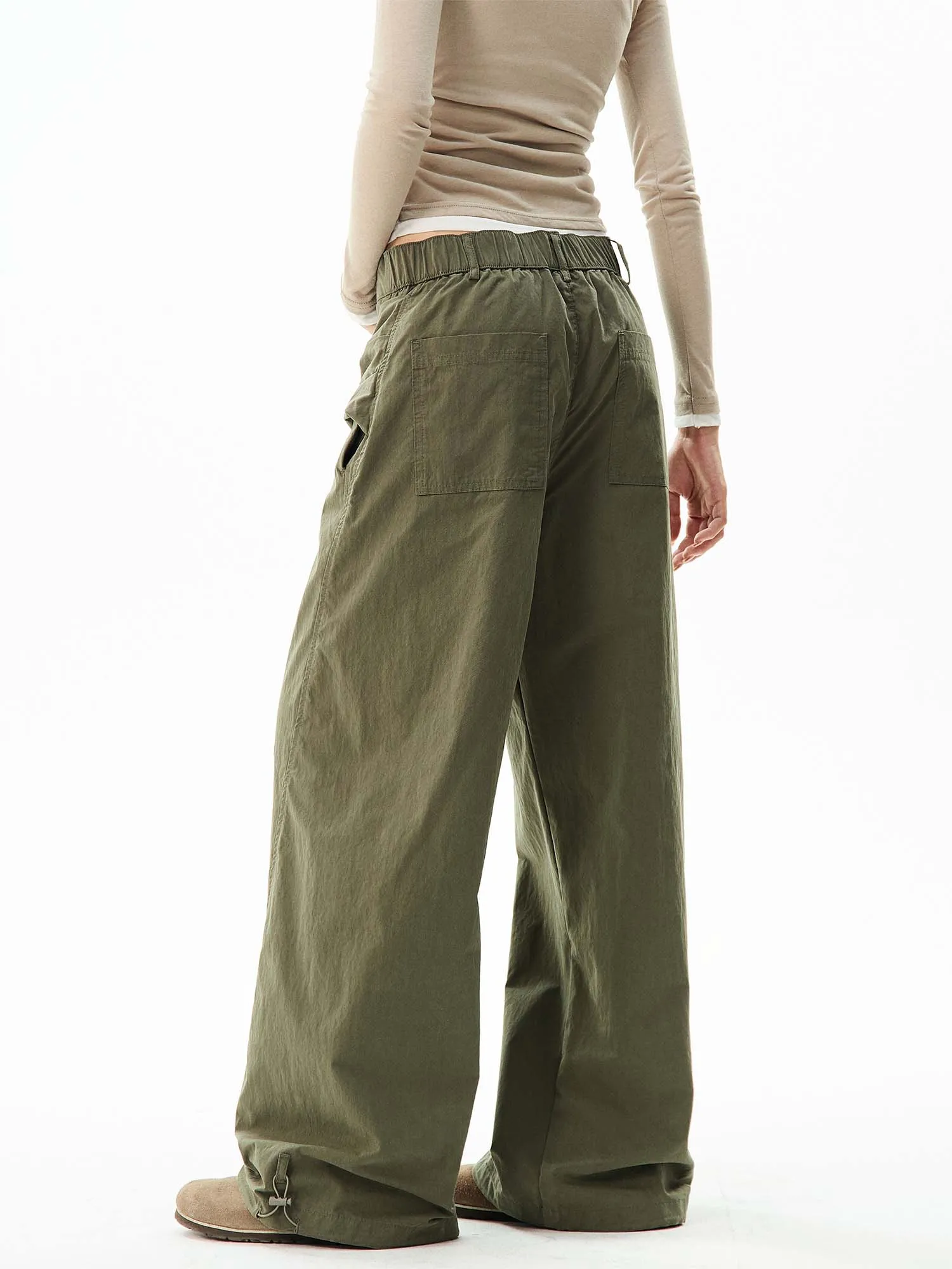 Wide-Leg Cargo Pants with Wraparound Belt Detail