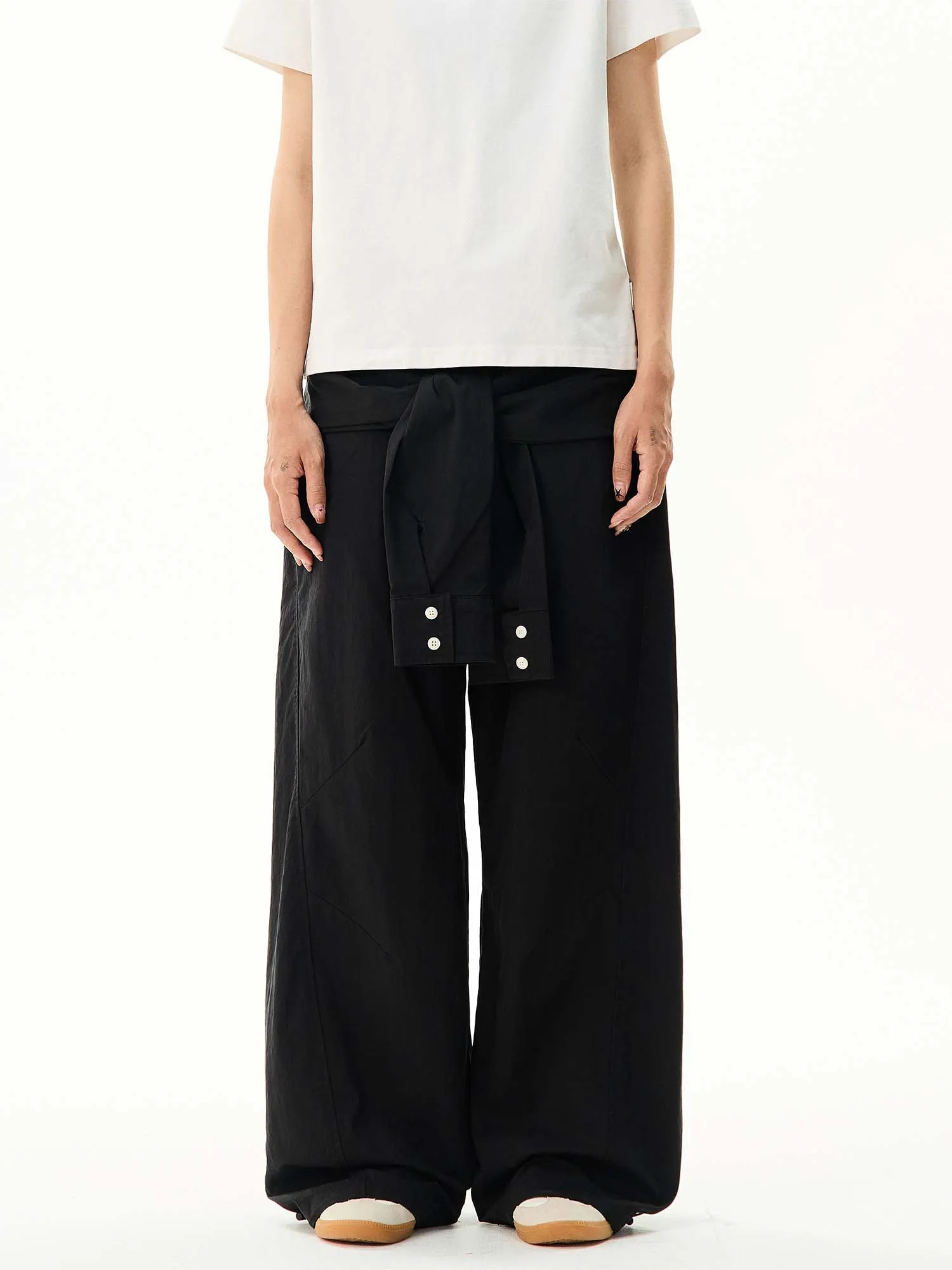 Wide-Leg Cargo Pants with Wraparound Belt Detail