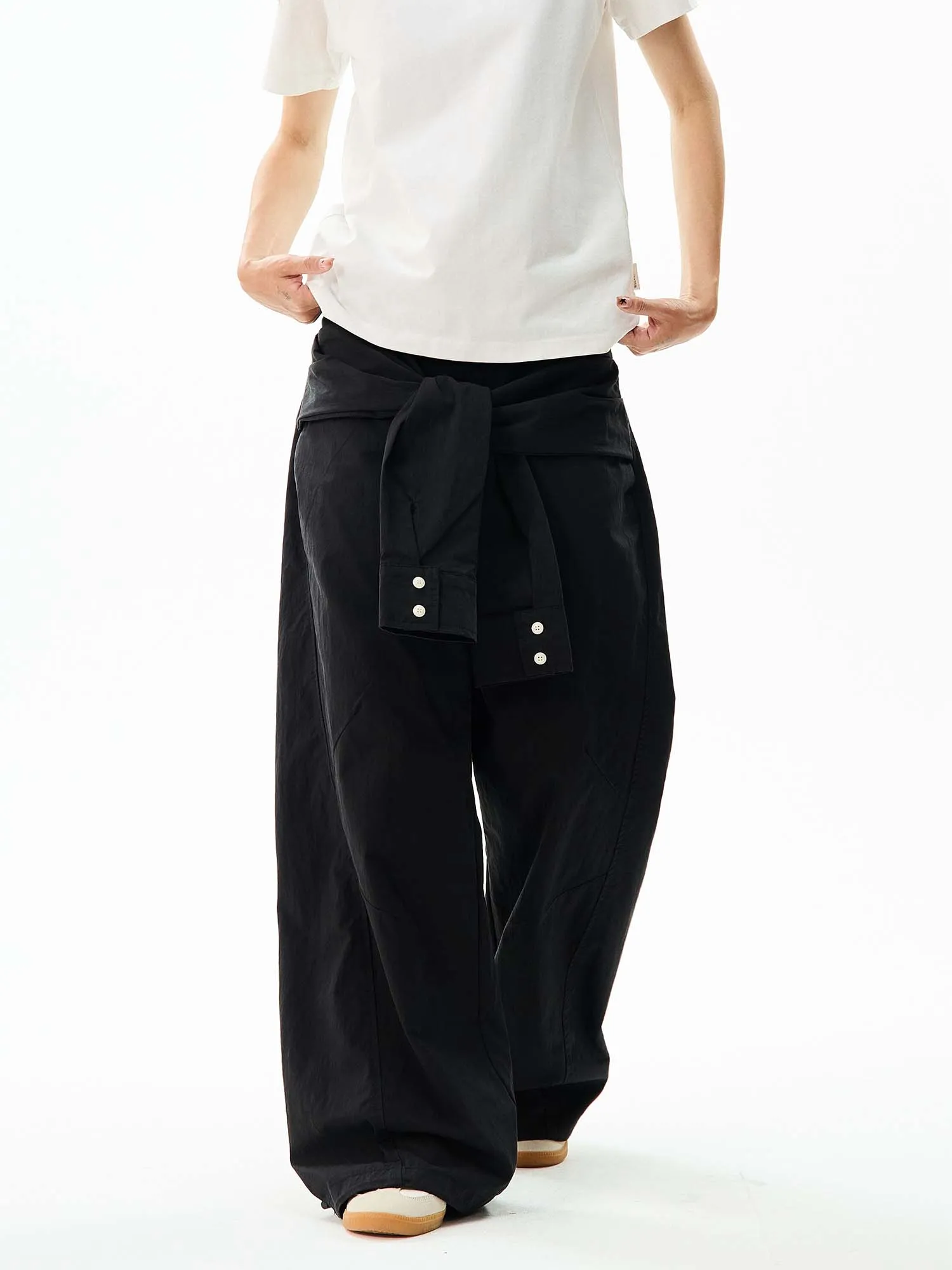 Wide-Leg Cargo Pants with Wraparound Belt Detail