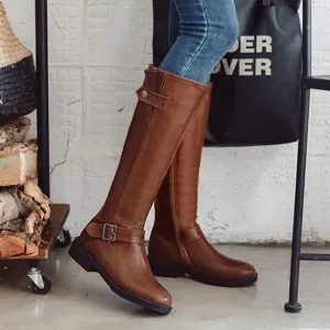 Women's Knee-High Buckle Strap Boots 44343912C