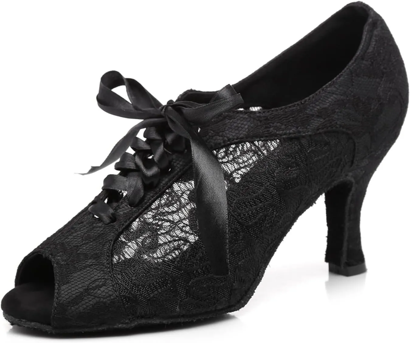 Women's Peep Toe Lace-up Ties Synthetic Ballroom Tango Party Wedding Practice Dance Shoes Black US 6