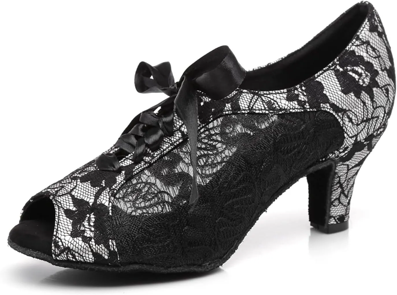 Women's Peep Toe Lace-up Ties Synthetic Ballroom Tango Party Wedding Practice Dance Shoes Grey US 5.5