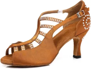 Women's Sparkle Rhinestones Peep Toe Satin Ballroom Modern Tango Party Wedding Performence Professional Dance Shoes