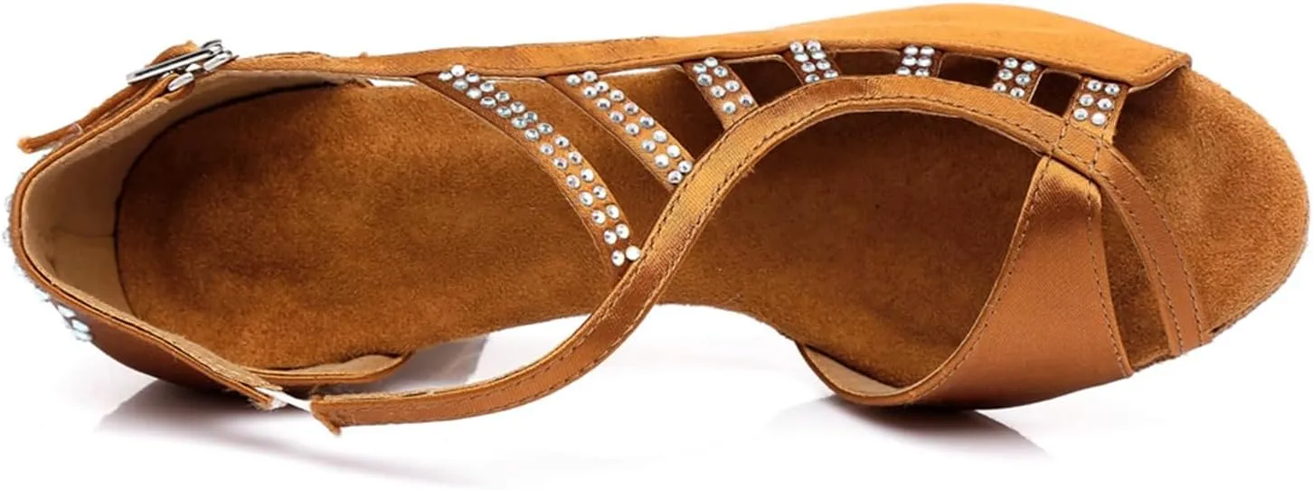 Women's Sparkle Rhinestones Peep Toe Satin Ballroom Modern Tango Party Wedding Performence Professional Dance Shoes