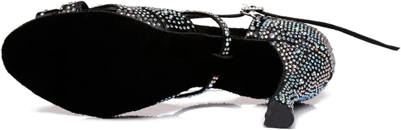 Women's Sparkle Rhinestones Peep Toe Satin Ballroom Modern Tango Party Wedding Performence Professional Dance Shoes