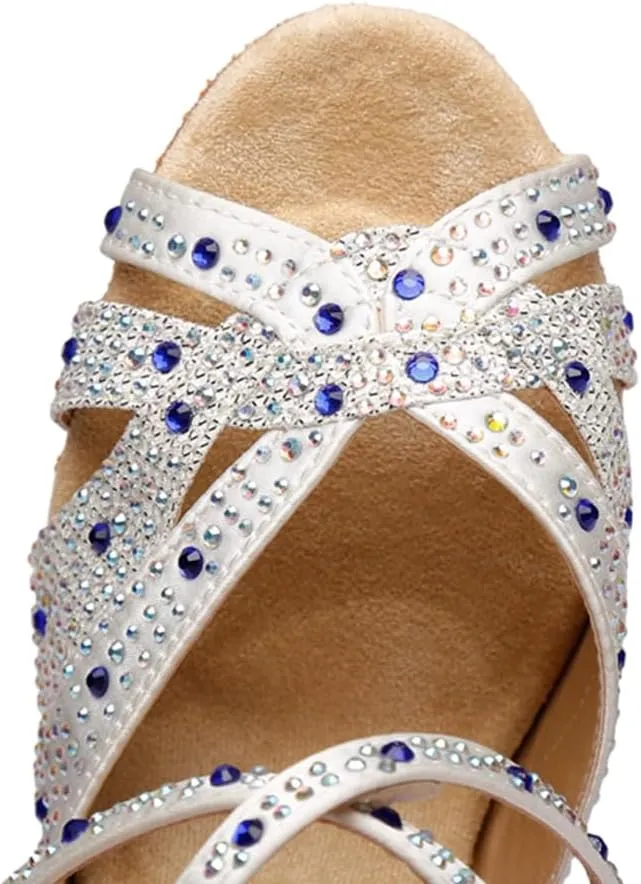Women's Sparkle Rhinestones Peep Toe Satin Ballroom Modern Tango Party Wedding Performence Professional Dance Shoes