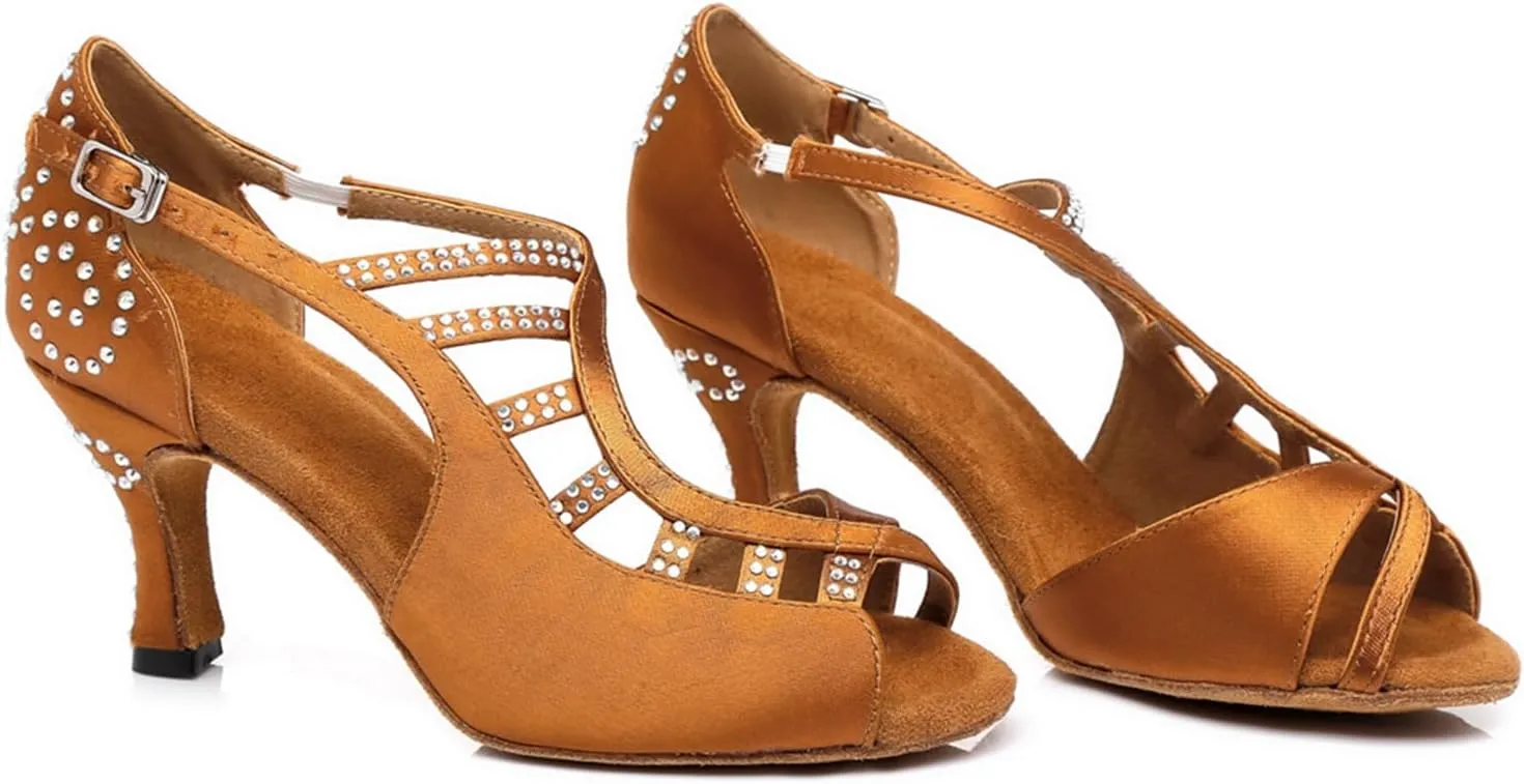 Women's Sparkle Rhinestones Peep Toe Satin Ballroom Modern Tango Party Wedding Performence Professional Dance Shoes