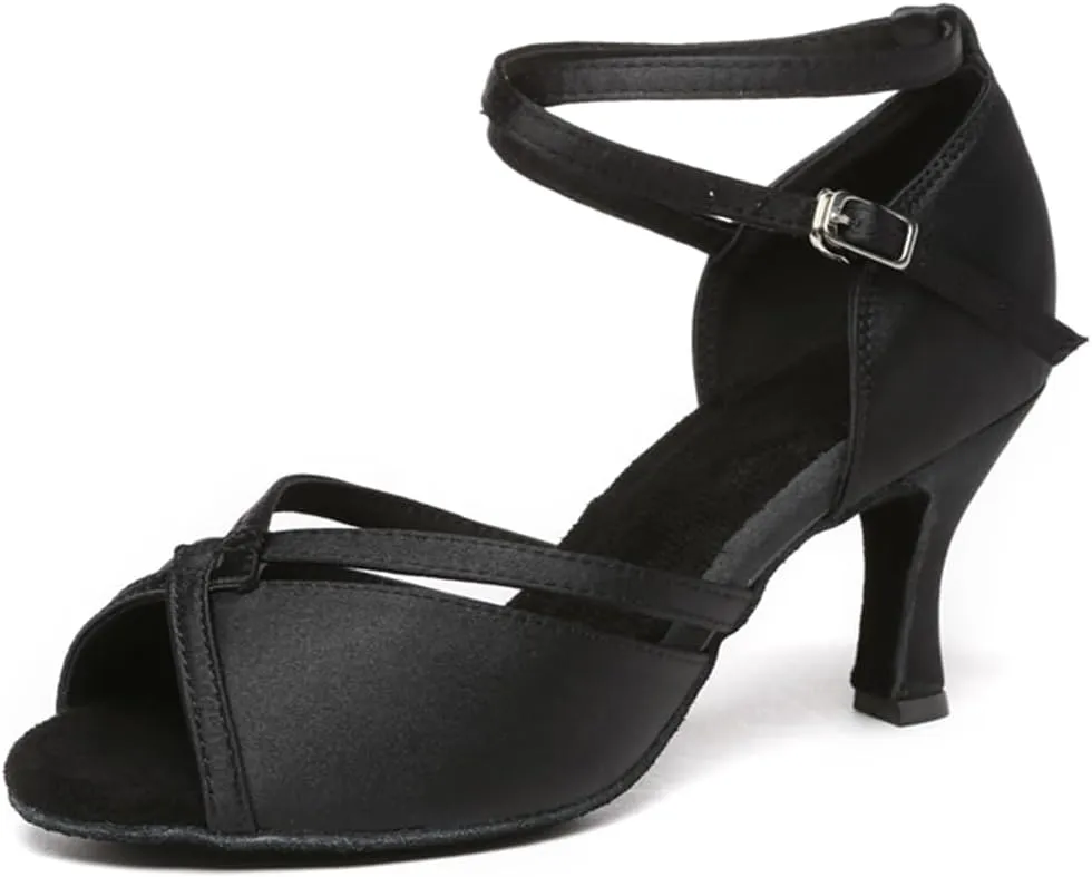 Women's Stylish Peep Toe Satin Ballroom Tango Party Wedding Prom Professional Dance Shoes