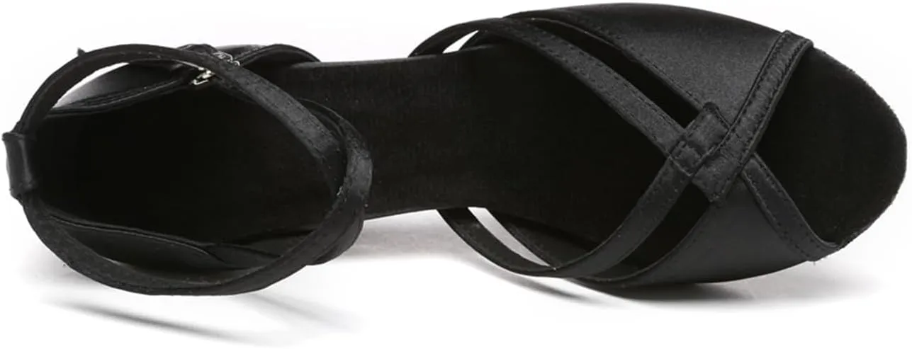 Women's Stylish Peep Toe Satin Ballroom Tango Party Wedding Prom Professional Dance Shoes