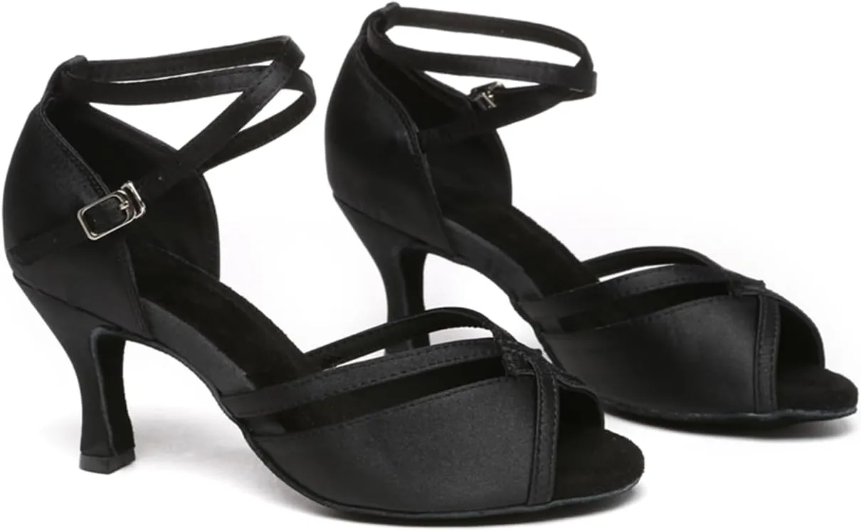 Women's Stylish Peep Toe Satin Ballroom Tango Party Wedding Prom Professional Dance Shoes