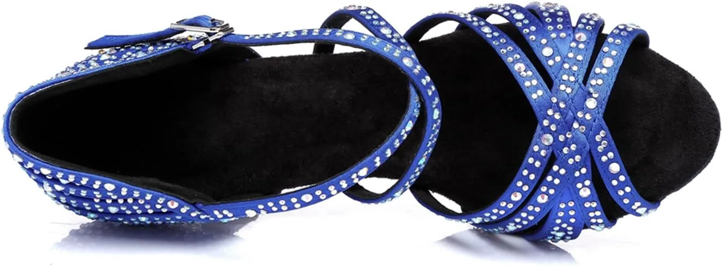 Women's Stylish Sparkle Rhinestones Peep Toe Satin Ballroom Modern Tango Party Wedding Professional Dance Shoes