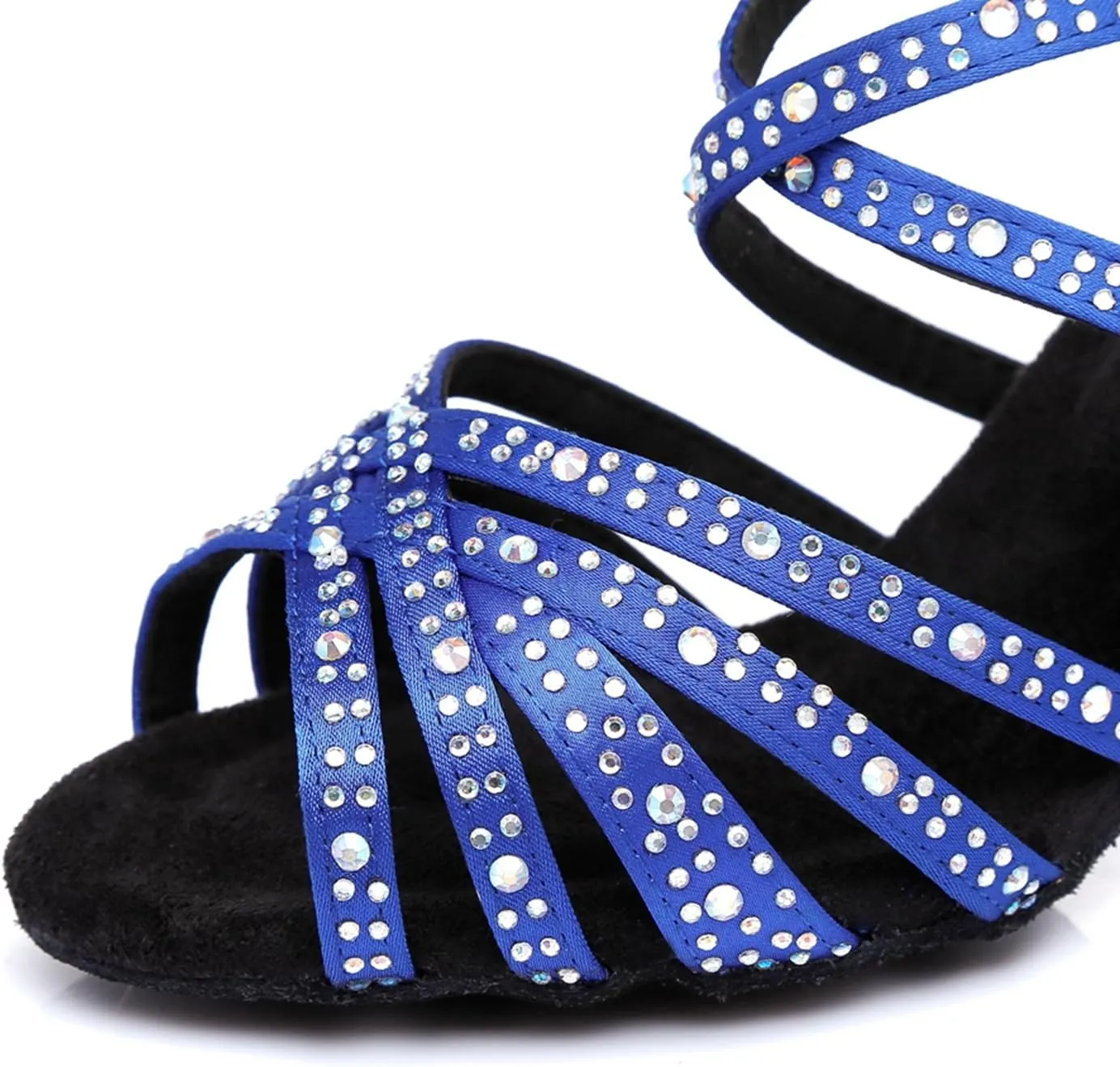 Women's Stylish Sparkle Rhinestones Peep Toe Satin Ballroom Modern Tango Party Wedding Professional Dance Shoes