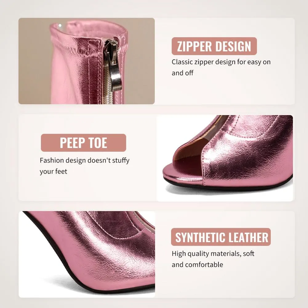 YKXLM Latin Salsa Ballroom Dance Shoes for Women with Zipper Ankle Open Toe Dancing Boots