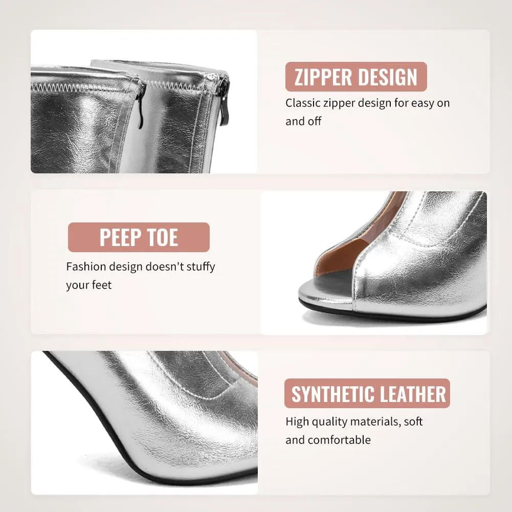 YKXLM Latin Salsa Ballroom Dance Shoes for Women with Zipper Ankle Open Toe Dancing Boots