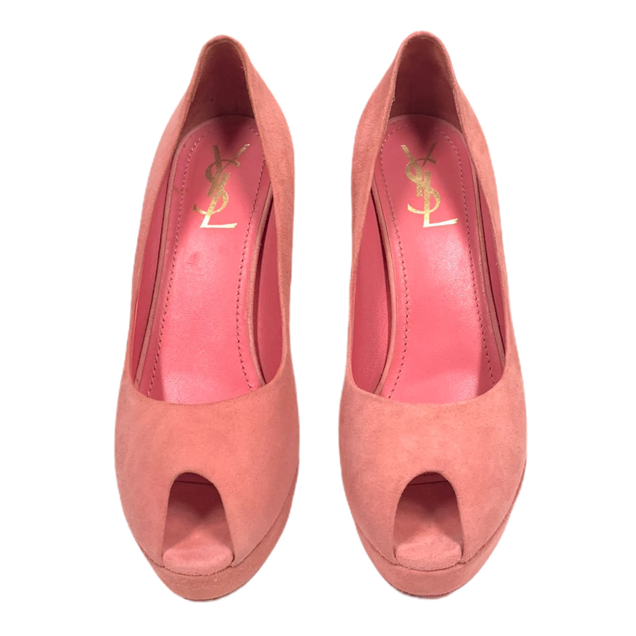 YVES SAINT LAURENT ROUGE SUEDE PALAIS  80 PEEP TOE SIZE 39