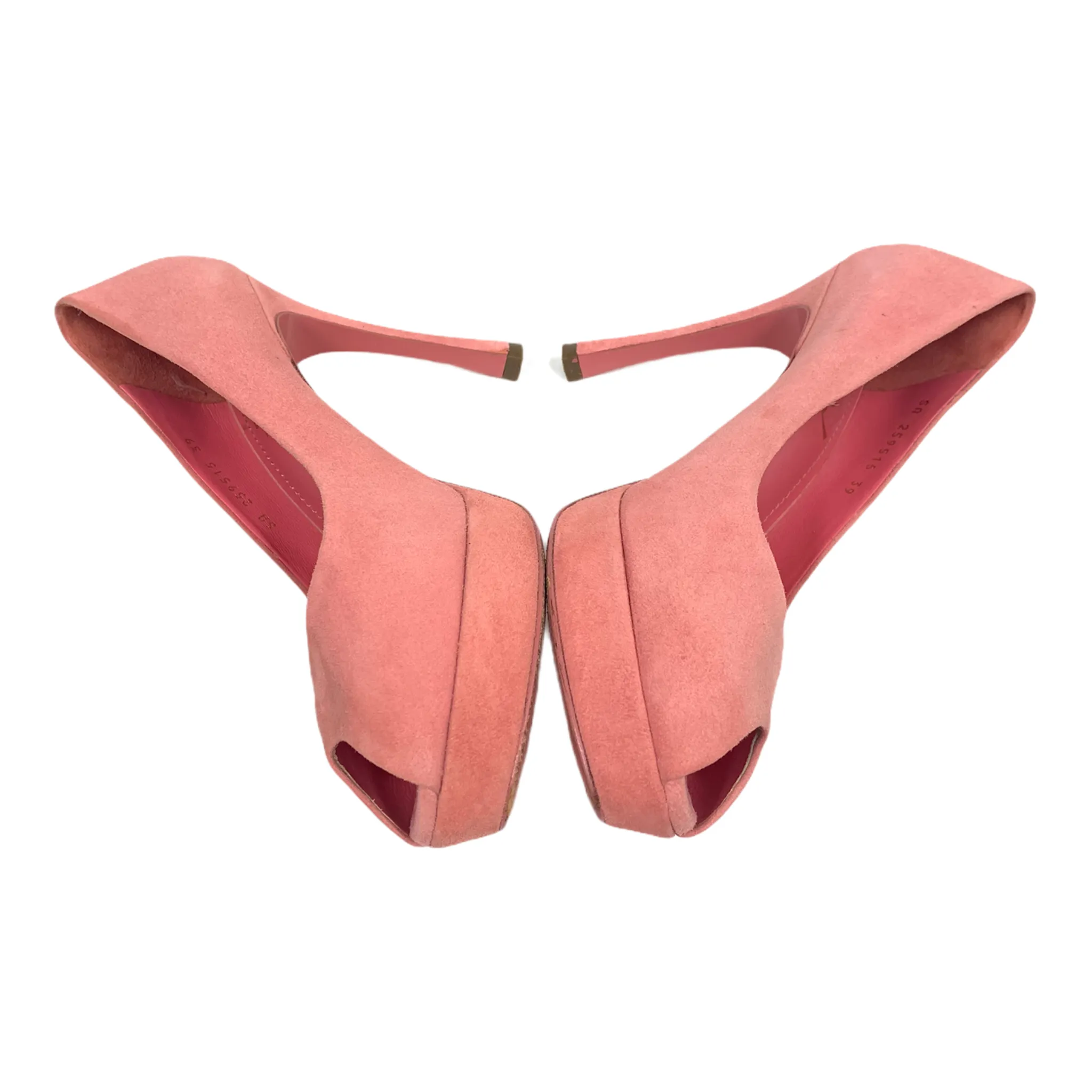 YVES SAINT LAURENT ROUGE SUEDE PALAIS  80 PEEP TOE SIZE 39