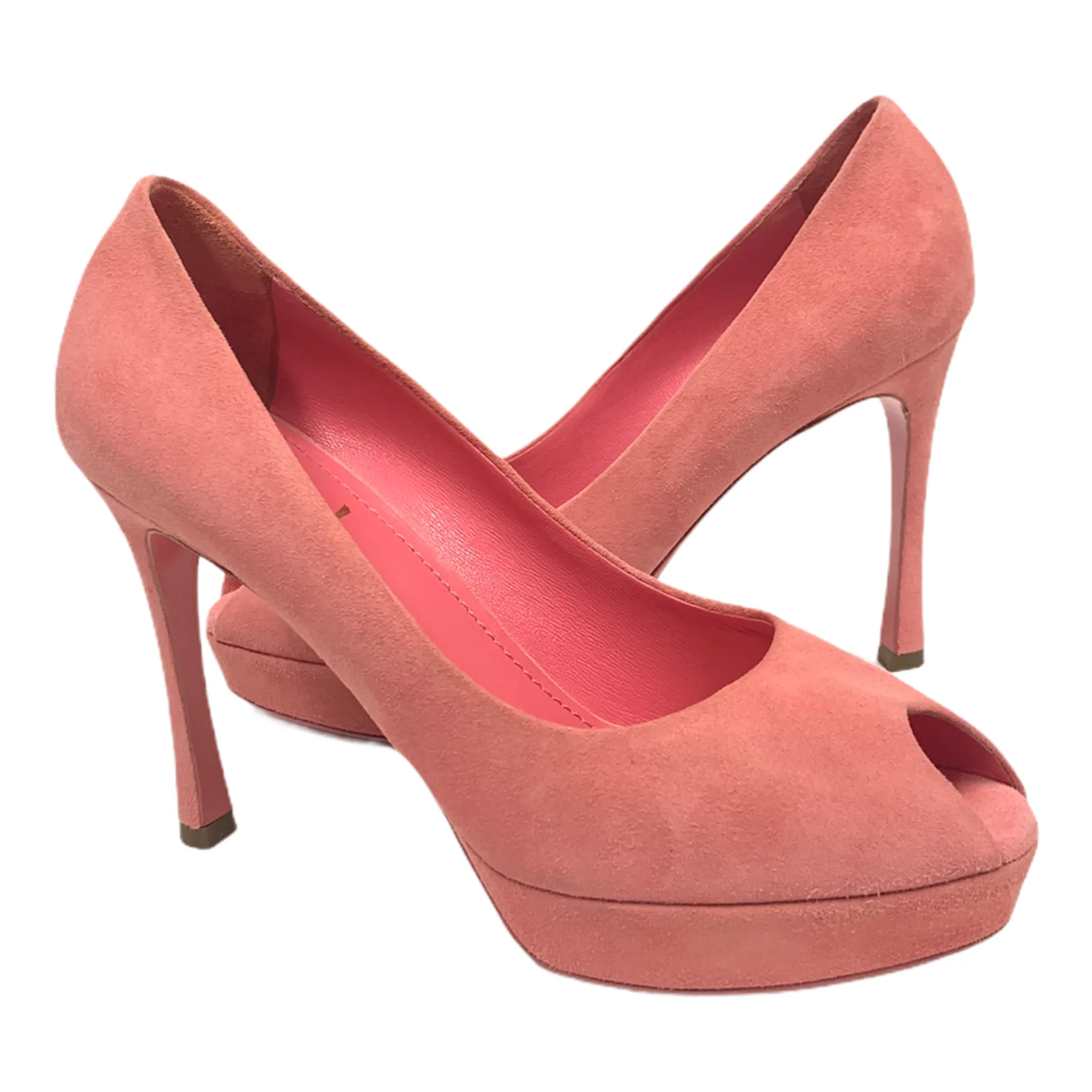 YVES SAINT LAURENT ROUGE SUEDE PALAIS  80 PEEP TOE SIZE 39