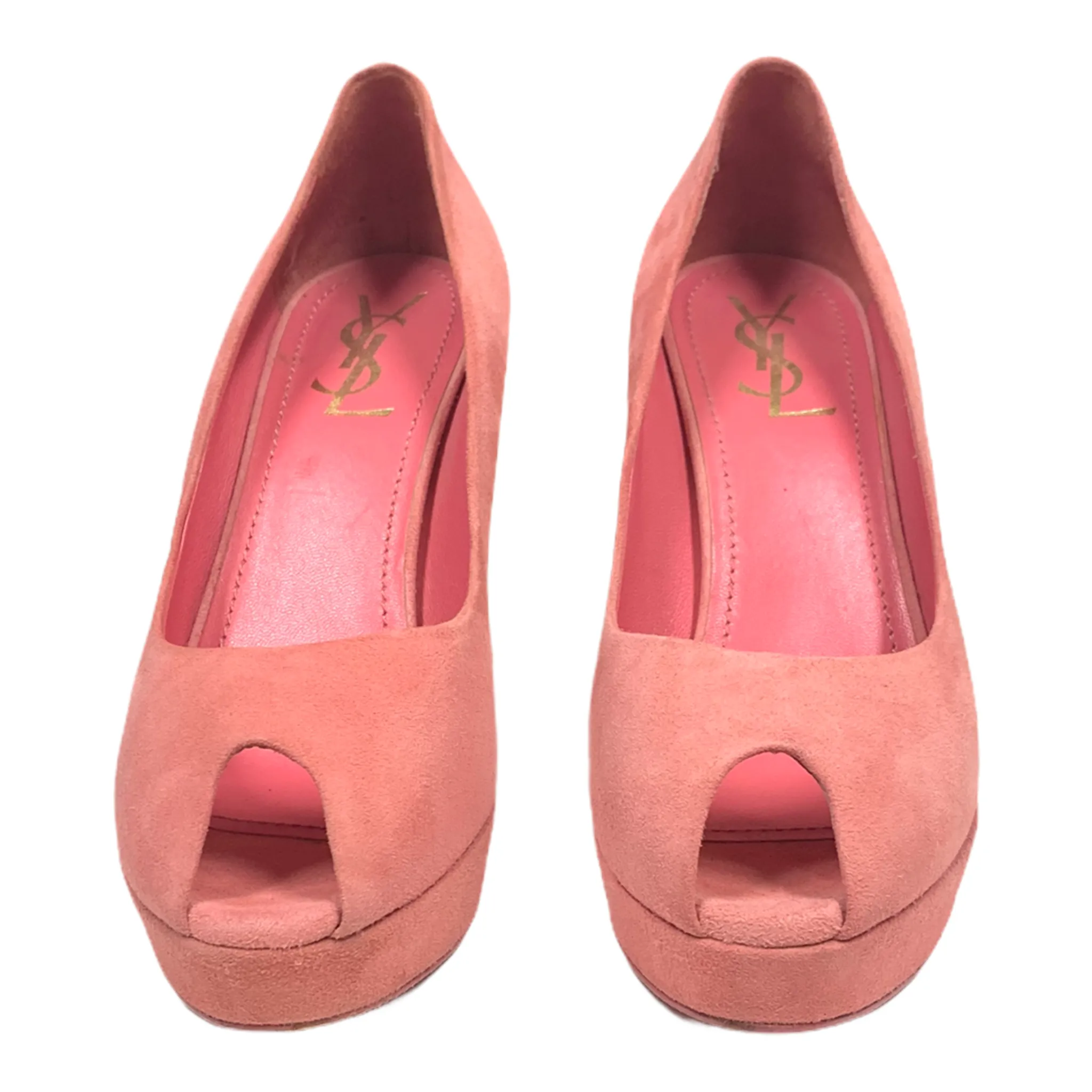 YVES SAINT LAURENT ROUGE SUEDE PALAIS  80 PEEP TOE SIZE 39
