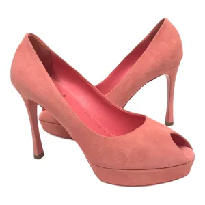YVES SAINT LAURENT ROUGE SUEDE PALAIS  80 PEEP TOE SIZE 39